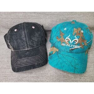Realtree & Mossy Oak Women's Teal & Black Camo Hunting Baseball Hats! EUC
